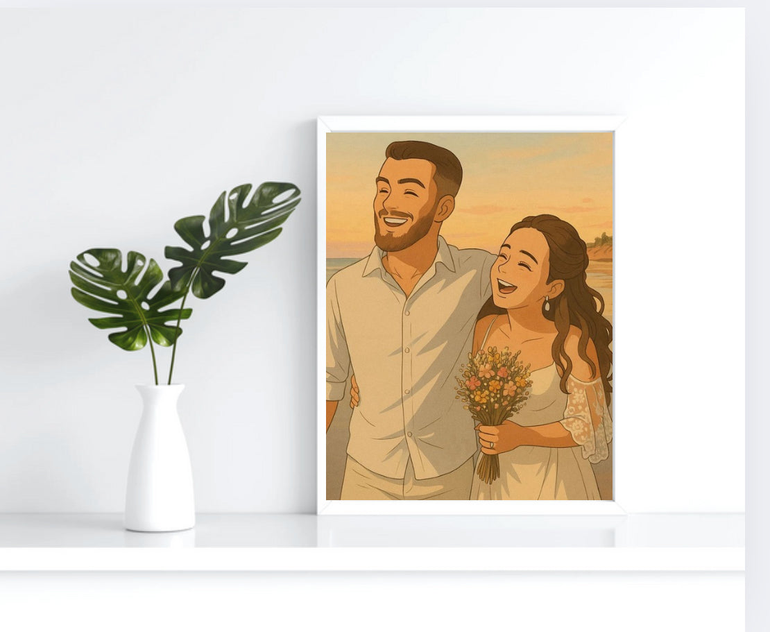 Individuelles Paar-Porträt im Zeichentrickstil