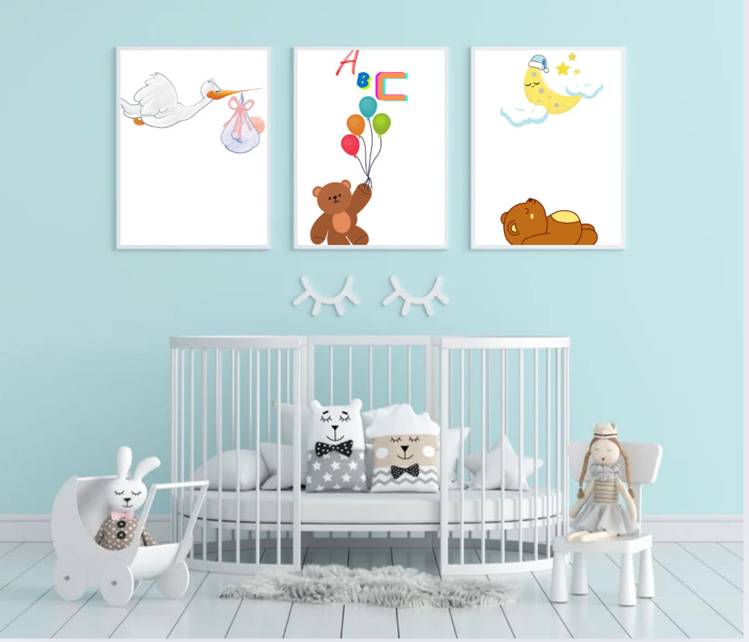 3er-Bilderset für Kinderzimmer